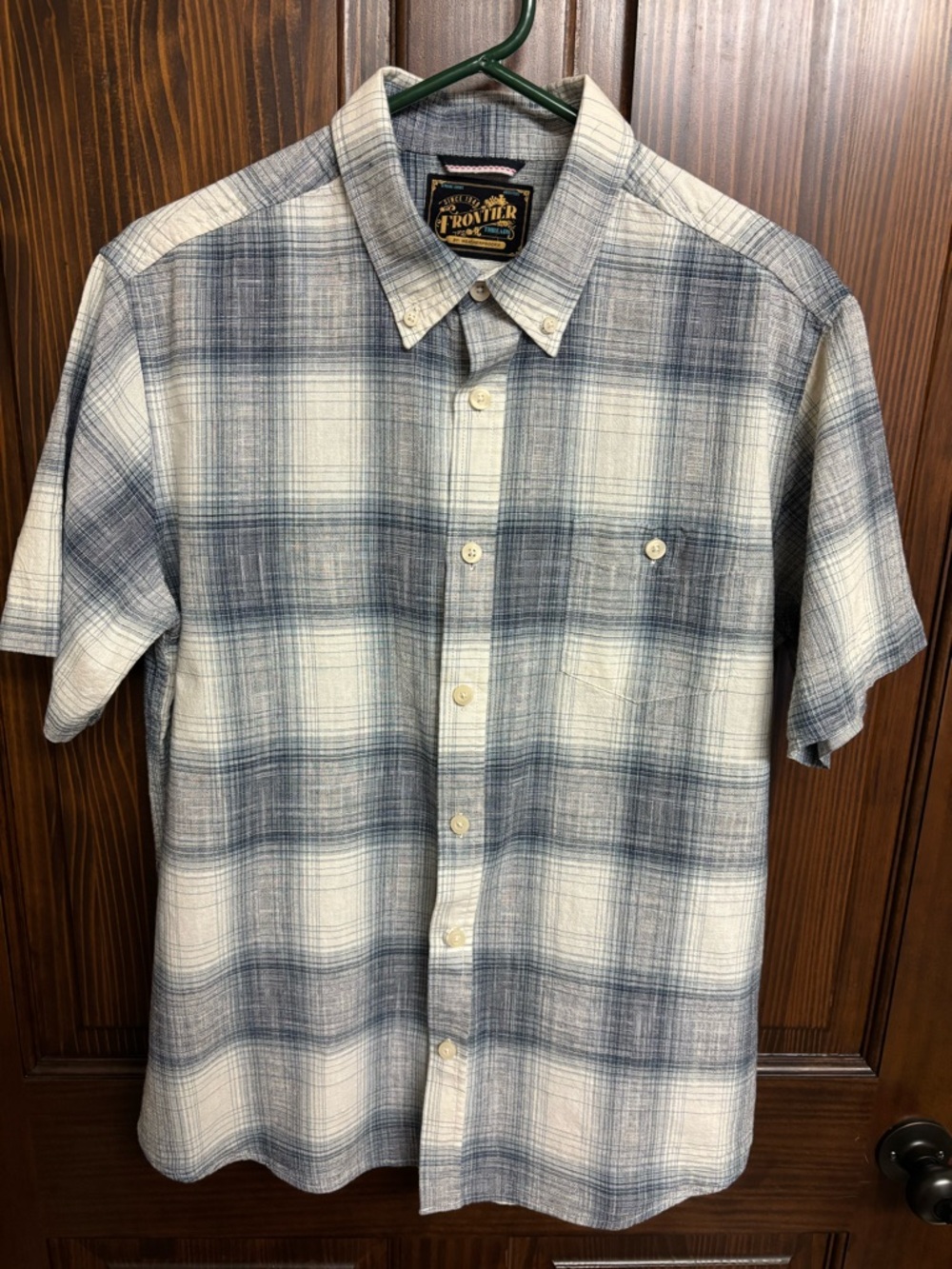Frontier Threads by Weatherproof - SS - Blue White - Large - 100% Cotton - EUC